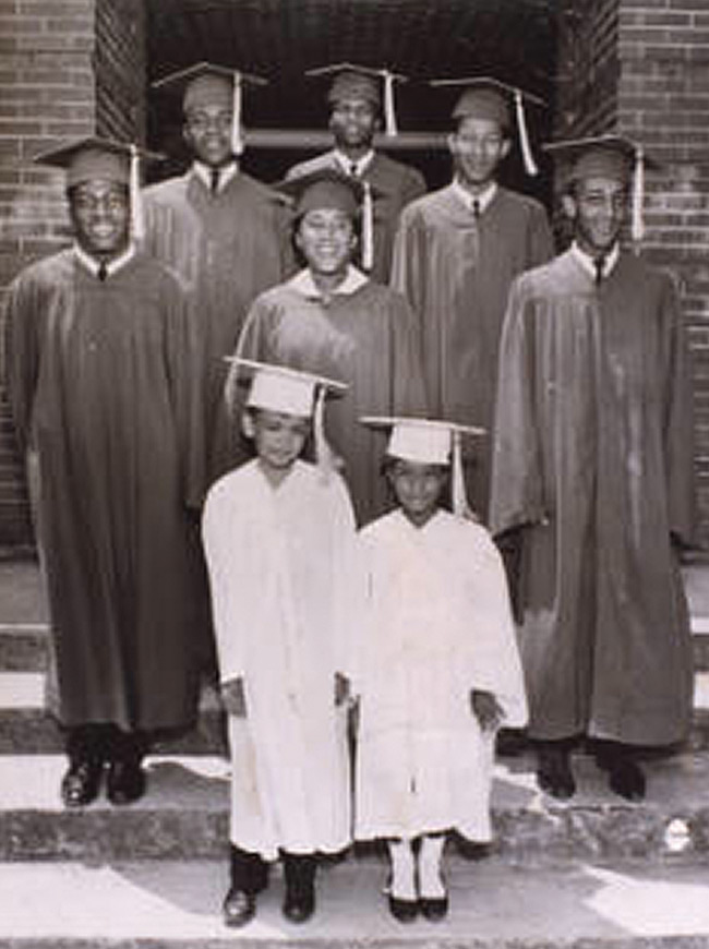 The Reynolds High School Class of 1962 poses for a photo. In the front row serving as “mascots” are Nicky Davis and an unnamed female student. In the front row are (from left) Stanley Gibbs, Betty Ruth Sheppard and Raymond J. Sheppard. In the back row are (from left) Henry Dorsey, Charles Vincent Thompson and Charles Simpson. Photo courtesy Haywood County Public Library History Collection for research and educational purposes
