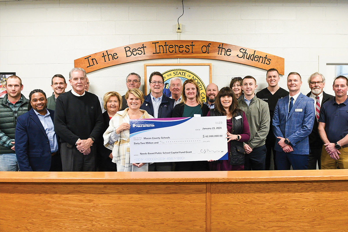 State officials present Macon County with $62 million for a new high school. NCDPI photo