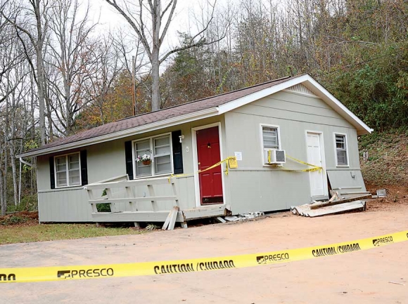 One of the units at Catamount Homes was condemned after a mudslide from construction activities at the Western Carolina University Millennial Apartments knocked it off its foundation Oct. 31. Holly Kays photo 