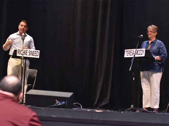 Incumbent Principal Chief Richard Sneed and challenger Teresa McCoy participated in a debate last week. Holly Kays photo