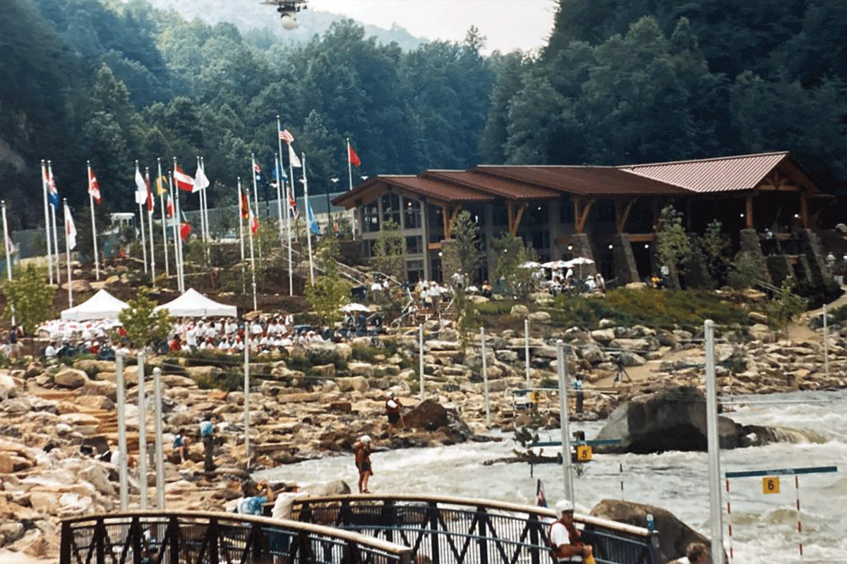 The newly built Ocoee Whitewater Center opens for the 1996 Olympics. Dana Teasley photo 