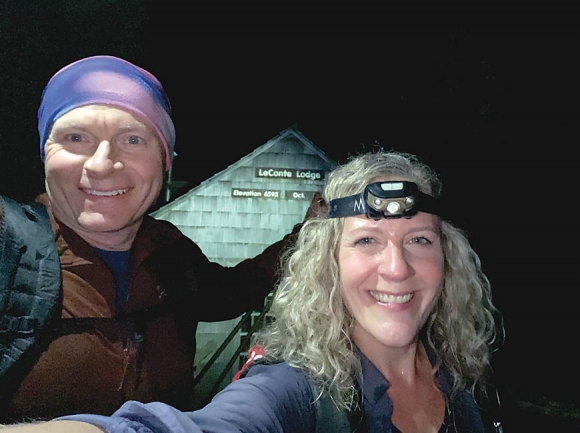It was still pitch black during the first of Nancy East’s and Chris Ford’s three Mount LeConte summits on Friday, Oct. 25. Donated photo 