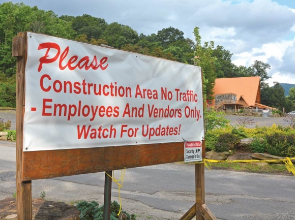 A sign warns off trespassers in the roped-off parking lot of Ghost Town amusement park. Cory Vaillancourt photo