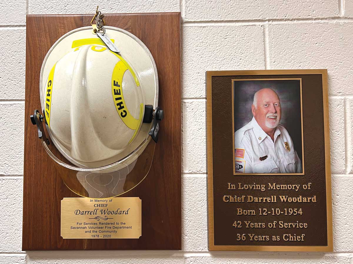 Plaques honoring Darrell Woodard displayed inside the fire station. Joel Rogers photo