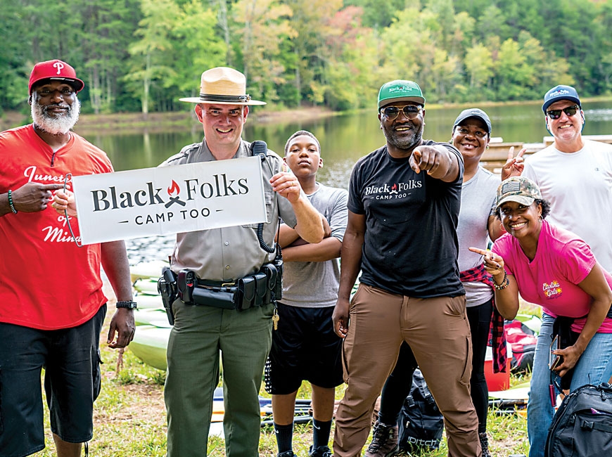 Black Folks Camp Too Founder Earl B. Hunter Jr. joins Crowders Mountain State Park Superintendent Glen George, along with a BFCT adventuring crew. Donated photo 