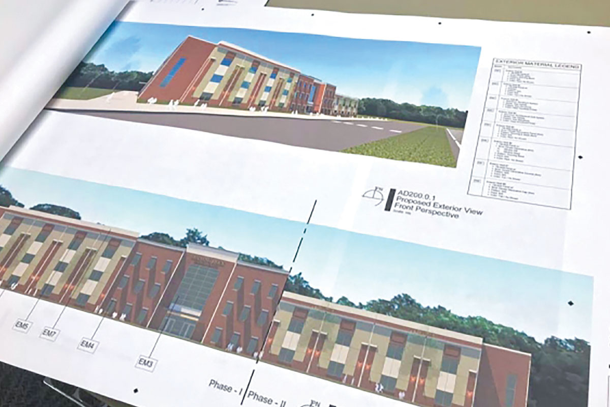 This image shows renderings of Shining Rock’s new school, which was completed in 2021.