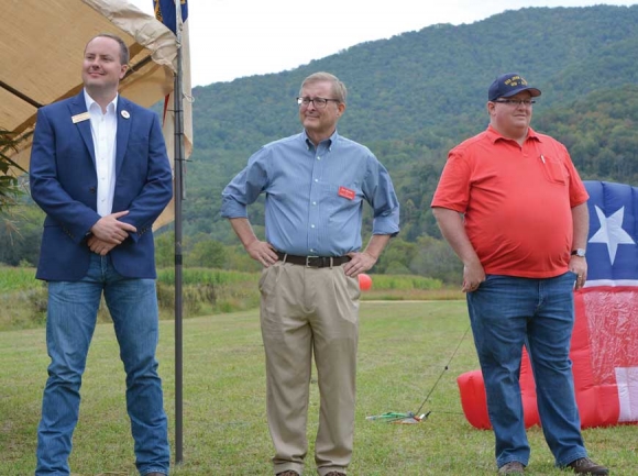 District Court judge candidates (from left) Kaleb Wingate, Jim Moore and Rich Cassady wait to speak at a Swain County GOP event last fall. Cory Vaillancourt photo