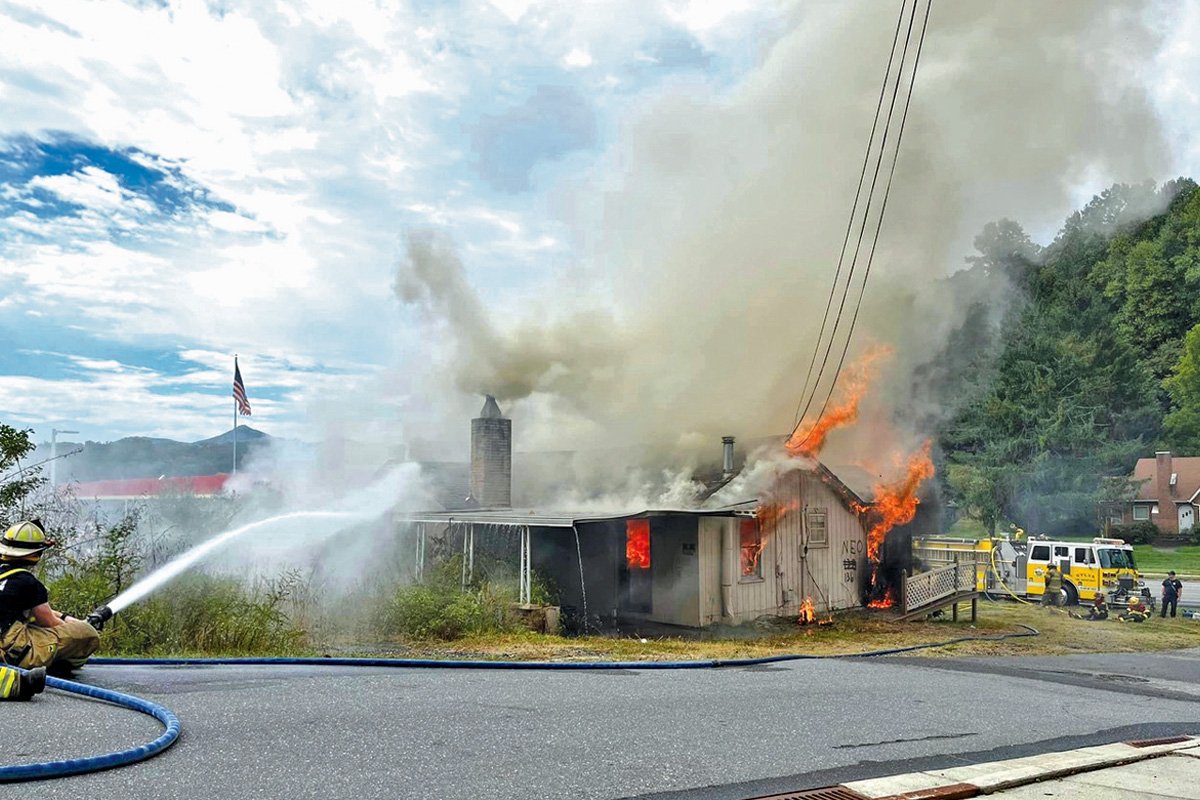 Sylva Fire Department conducts controlled burn on an NC 107 property slated for demolition. Sylva Fire Department photo