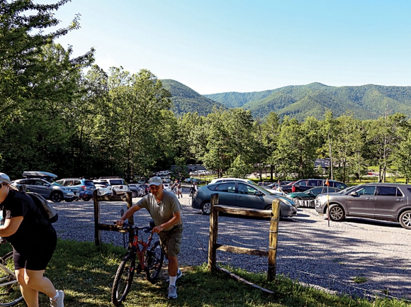 Cyclists leave the newly improved parking area to cruise Cades Cove. NPS photo