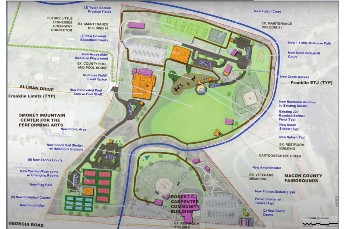 Here’s a look at the master plan for the recreation center and park. Donated photo