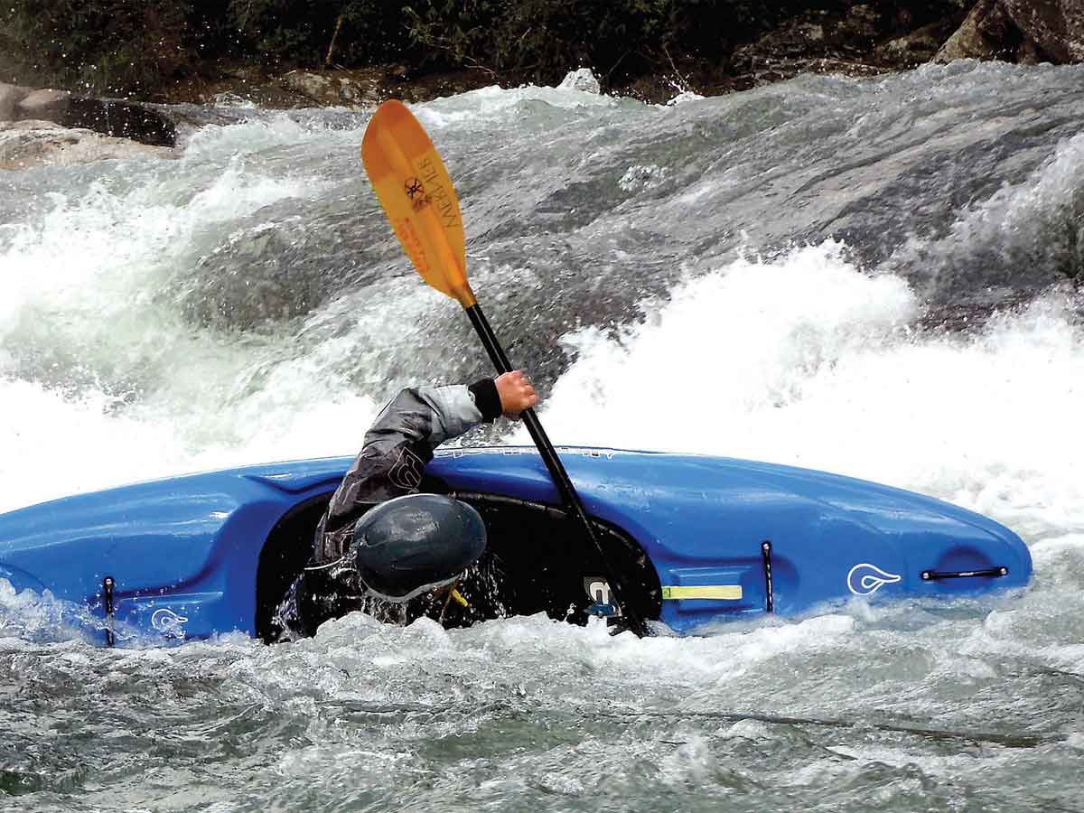 A capsized kayak at Bull Sluice on the Chattooga River shows the importance of mitigating risk when adventuring outdoors. Donated photo