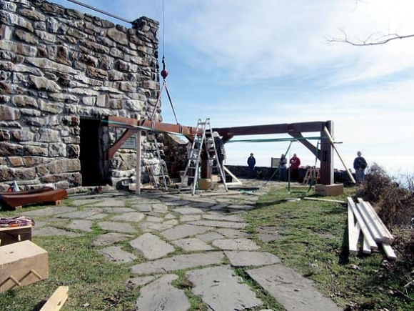 Work begins to rebuild the roof at Wayah Tower