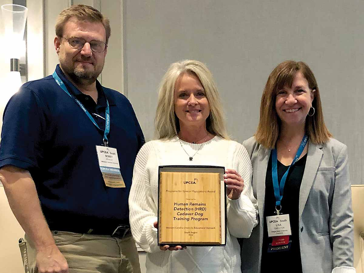 WCU’s cadaver dog training program received an award recognizing its professional development programs. Donated photo