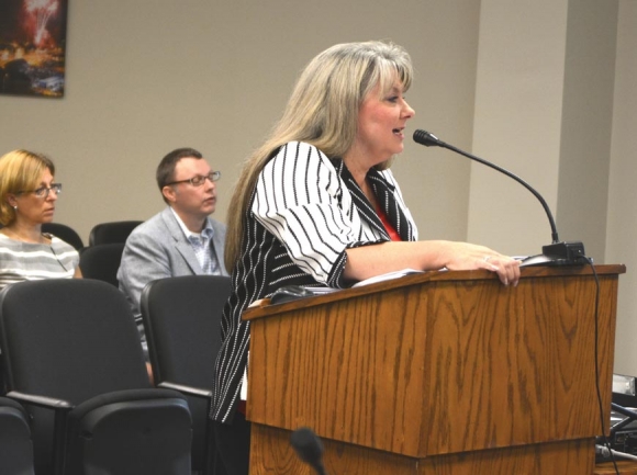 Superintendent Kim Elliott addresses the Jackson County Board of Commissioners during a previous budget process. Holly Kays photo
