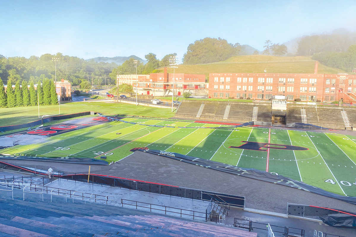 The AstroTurf at Pisgah Memorial Stadium is under repair and the $308,000 project is covered  by insurance, with a $100,000 deductible. The stadium itself has been deemed structurally sound, with minor repairs necessary before it is safe for occupants. File photo