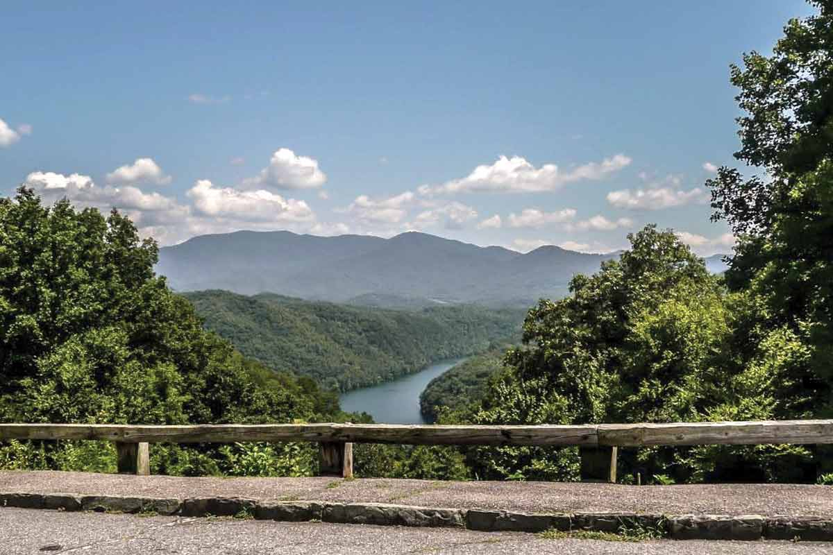 Lakeview Drive overlooks the Tuckasegee River as it swells toward Fontana Lake. NPS photo