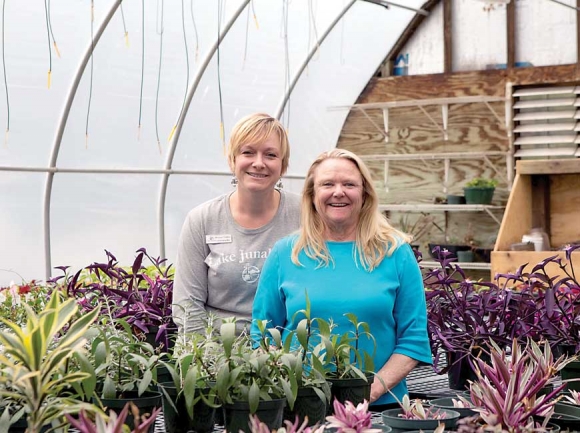 Roddy Ray (right) stands beside her successor in managing Lake Junaluska’s grounds, Melissa Tinsley. Lake Junaluska photo