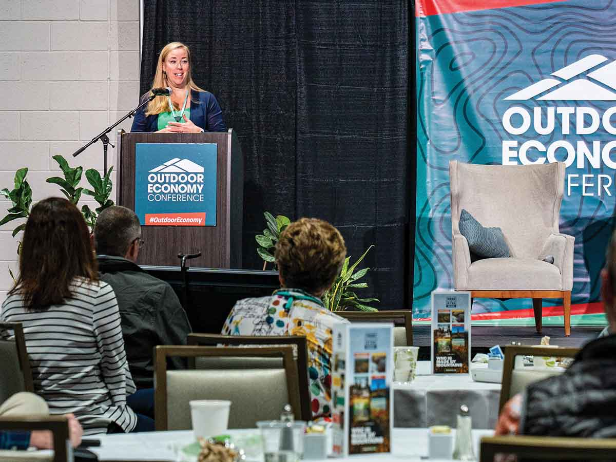 N.C. Outdoor Recreation Industry Office Director Amy Allison addresses conference attendees. Steven Reinhold photo 