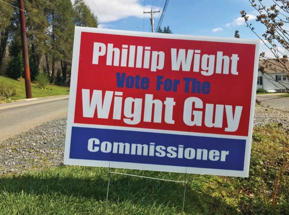 Phillip Wight, a candidate for Haywood County commissioner, has caught some flack for his campaign signs that read, ‘Vote for the Wight Guy.’ Cory Vaillancourt photo