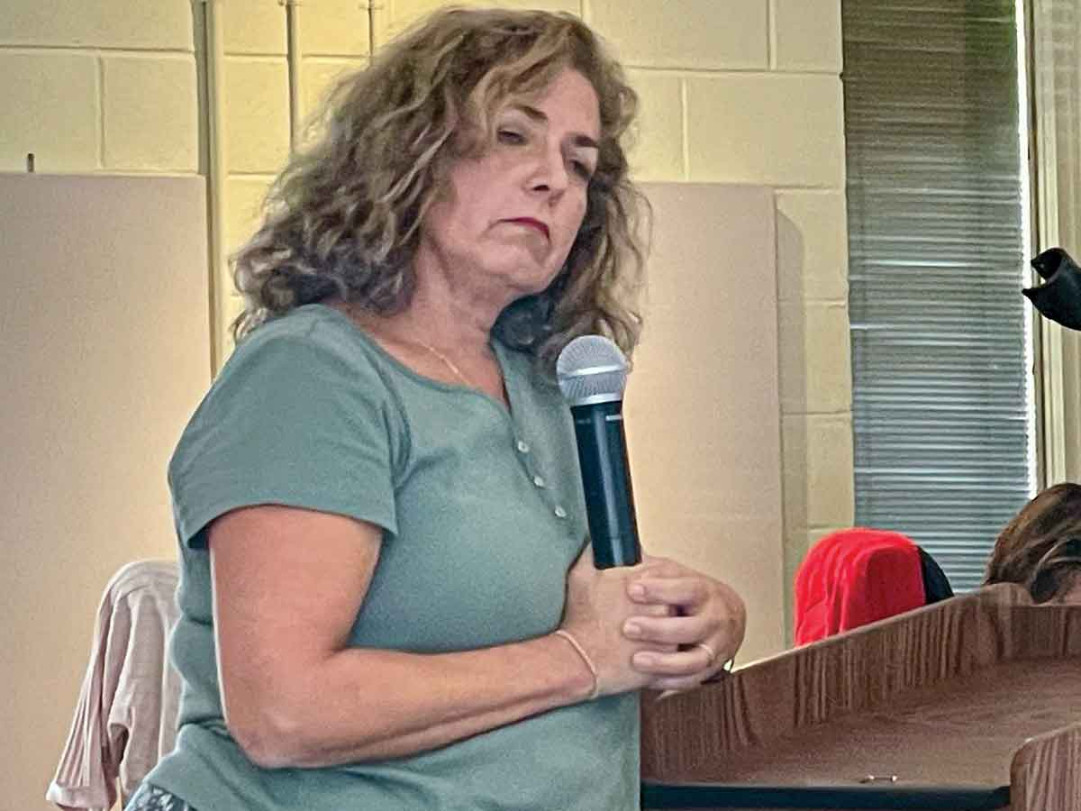 Town of Lake Santeetlah Council Member Tina Emerson defends herself against charges of fraudulent voter registration in Robbinsville on Sept. 28. Cory Vaillancourt photo