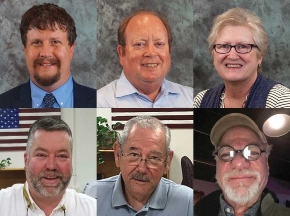 Clockwise from top left: Brandon McMahan, Joe Collins, Dinah Mashburn, Peter Mosco, Jack Horton, Mike Lewis.