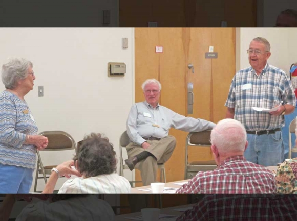 Mountain Mediation volunteers Peggy Smith, (from left) Arnold Howell, and John Scroggs speak about communication skills. Donated photo