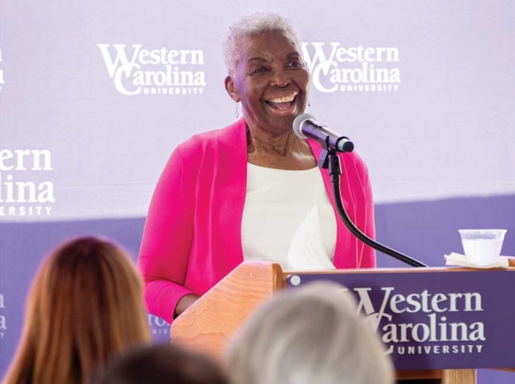  WCU’s new residential facility, Levern Hamlin Allen Hall, opened to students with the start of the fall semester. Levern Hamlin Allen speaks to the audience at the Sept. 5 dedication event. WCU photo