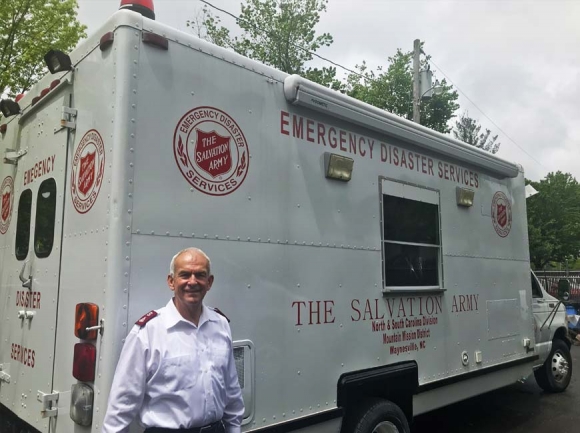 Maj. David Cope poses in front of a mobile canteen that will soon be put to use in Waynesville. Cory Vaillancourt photo