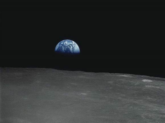 The Apollo 16 crew captured this Earthrise with a handheld Hasselblad camera during the second revolution of the moon. NASA photo 