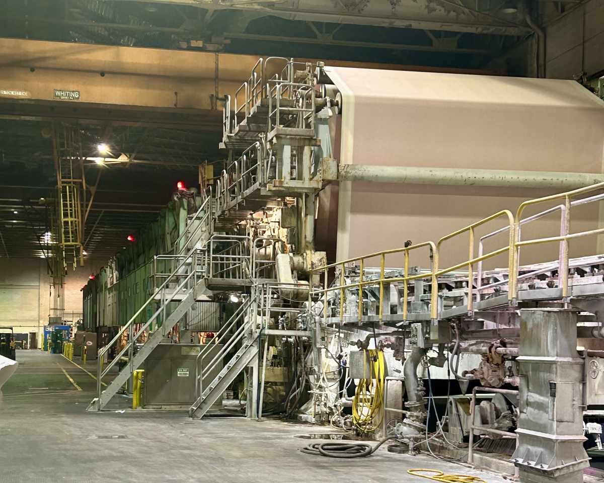 Evergreen Packaging&#039;s PM20 paper machine sits idle on Feb. 8, 2022. 