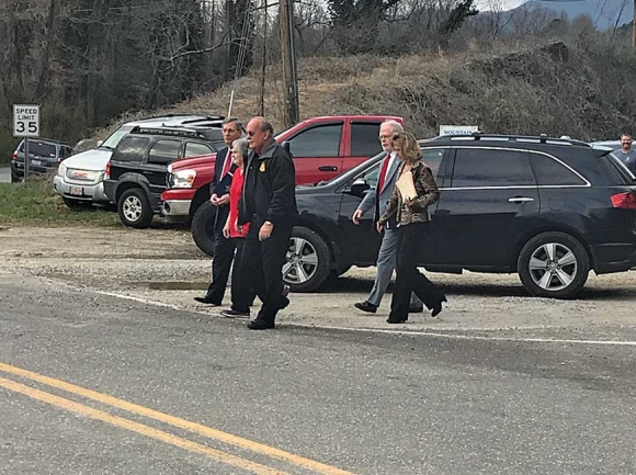 Swain County Sheriff Curtis Cochran walks into the Board of Elections Office with his attorney David Sawyer. Jessi Stone photo