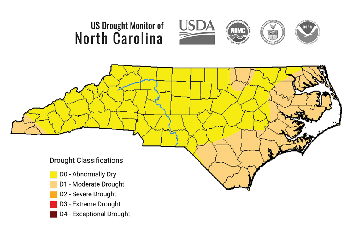 The drought has spread in Easter North Carolina while the whole state remains at least abnormally dry. ncdrought.org photo