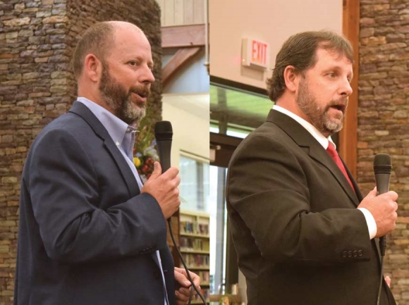 Commissioner Jim Tate (left) and challenger John Shearl.