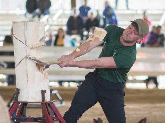 Darby Hand of Haywood Community College competes in the 2019 Stihl Mid-Atlantic Intercollegiate Qualifier. Joe Pellegrino/Smoky Mountain News