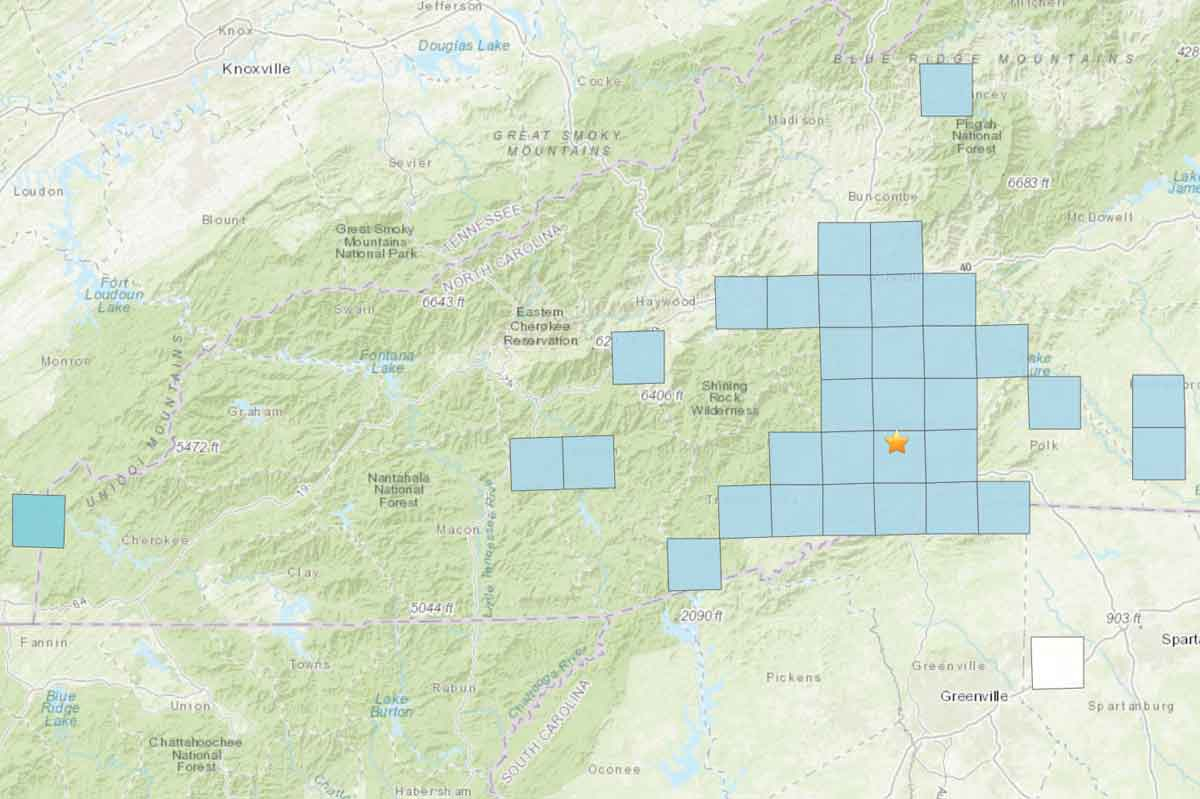 A map shows where people reported feeling the earthquake Dec. 7. USGS map