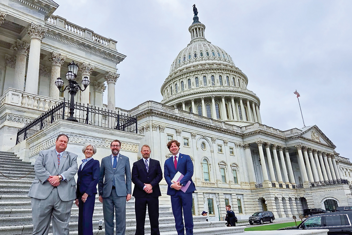 Local leaders (left to right) Matt Wechtel, chair of the Madison County Board of Commissioners; Carol Pritchett, mayor of Lake Lure; Anthony Sutton, Waynesville Town Council member; and Brandon Rogers, vice chair of the Haywood County Board of Commissioners join Tony McEwen, Carolinas director of the American Flood Coalition in Washington, D.C. 