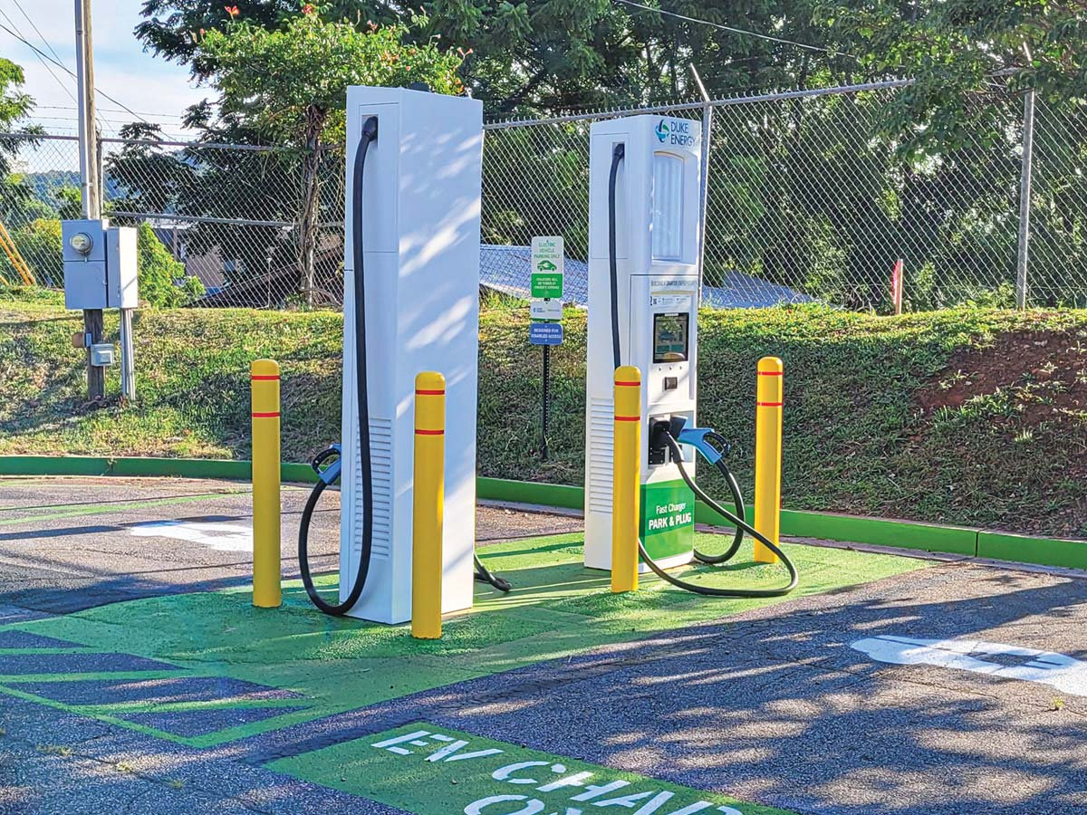 The new electric vehicle charging location at Franklin’s town hall features a level 3 fast-charging station. 