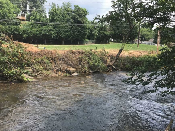 A section of Richland Creek was recently cleared of trees and brush, much to the chagrin of brewer Clark Williams. Cory Vaillancourt photo.