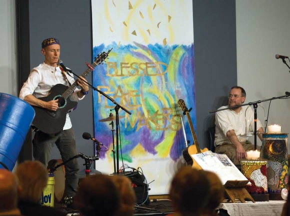Abraham Jam (top), a group of Christian, Jewish and Muslim musicians, performs at the Interfaith Peace Conference. Part of the Interfaith Peace Conference included a field trip to the Islamic Center in Asheville to attend a service (below). Lake Junaluska photo