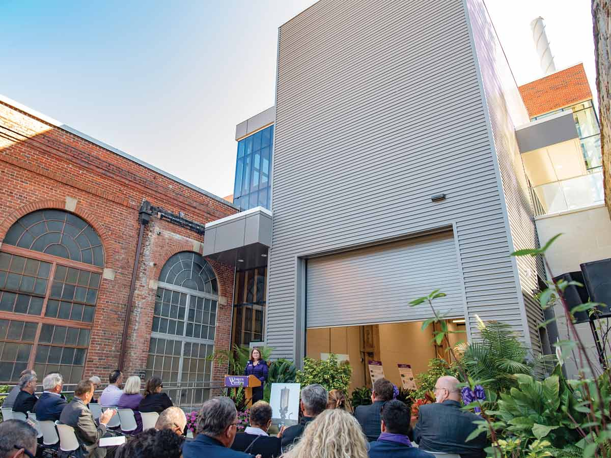 Chancellor Kelli R. Brown speaks to the crowd gathered Oct. 21 to cut the ribbon on the new steam plant. WCU photo