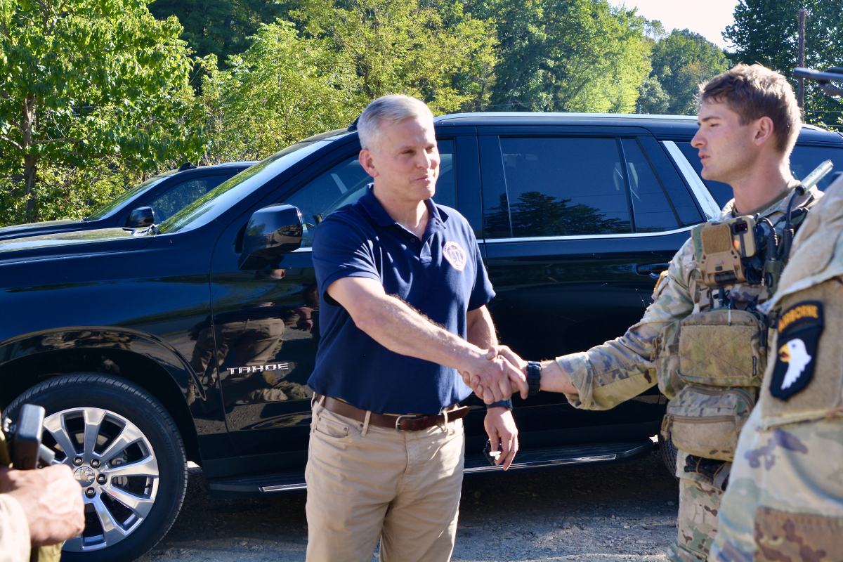 Attorney General Josh Stein meets with first responders at Canton’s town hall on Oct. 7.