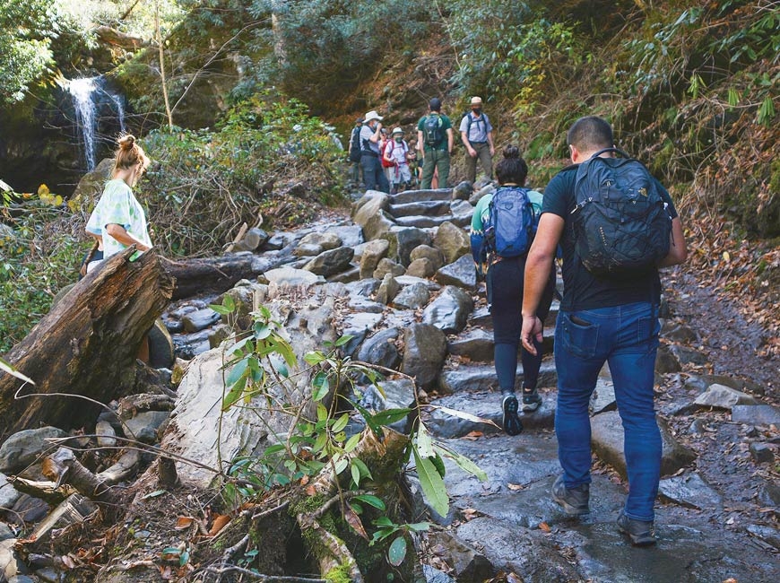 Before noon on a November Tuesday, the area surrounding Grotto Falls is already busy. Holly Kays photo