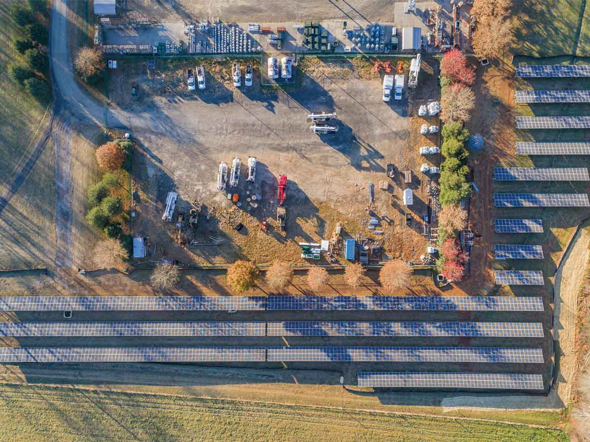 Seen from above, the solar array features 1,430 panels spanning about 3 acres of land right next to HEMC’s headquarters. Donated photo