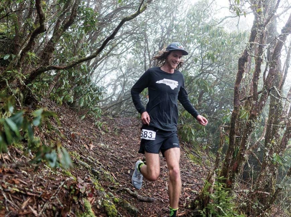 First place finisher Canyon Woodward hurries to descend the trail. Donated photo