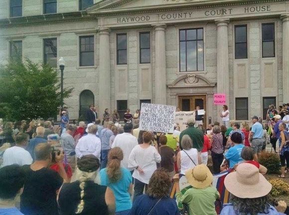 Down Home NC holds a rally at the Haywood County Historic Courthouse. Donated photo