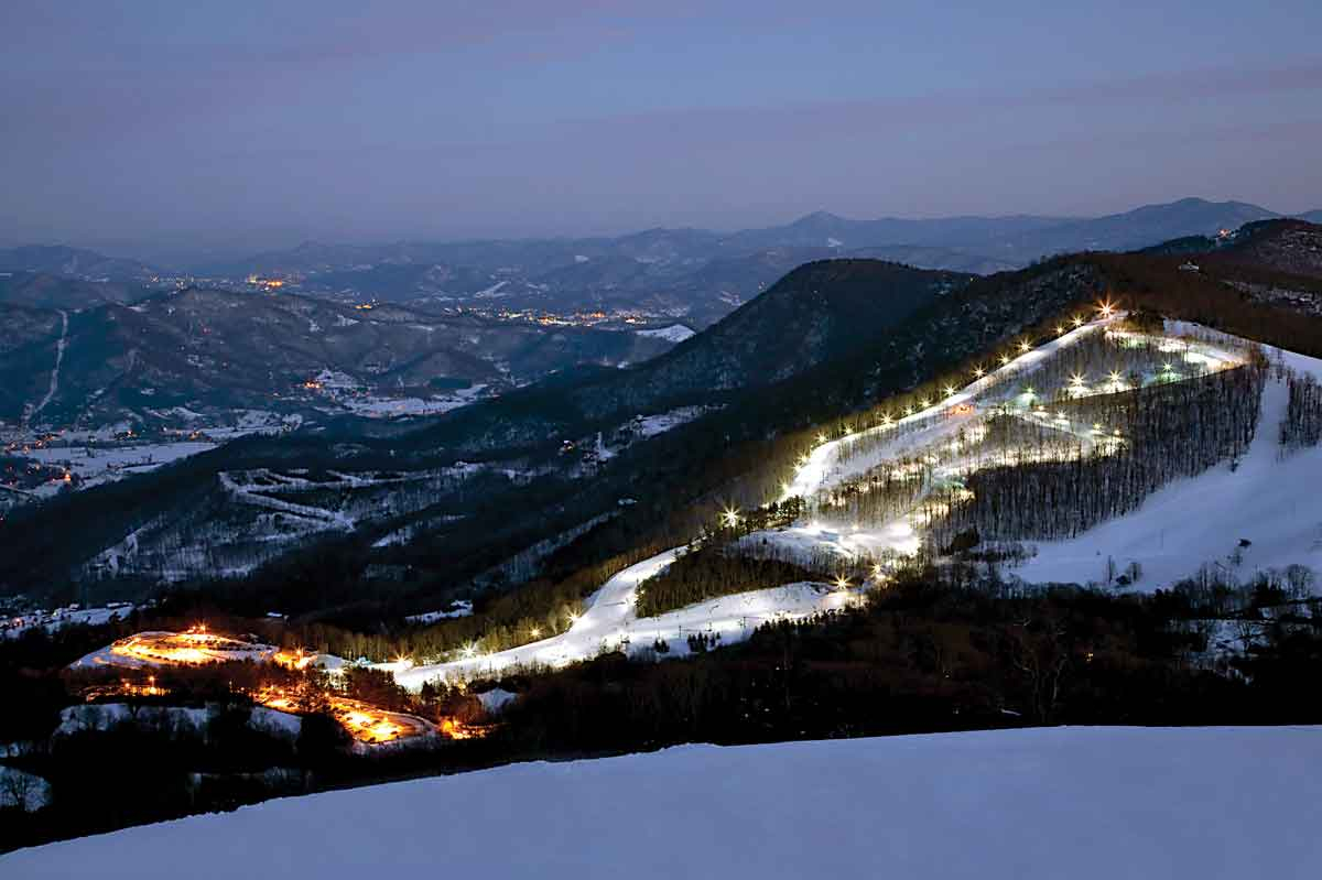 Cataloochee Ski Area lights up for nighttime skiing. Cataloochee Ski Area photo