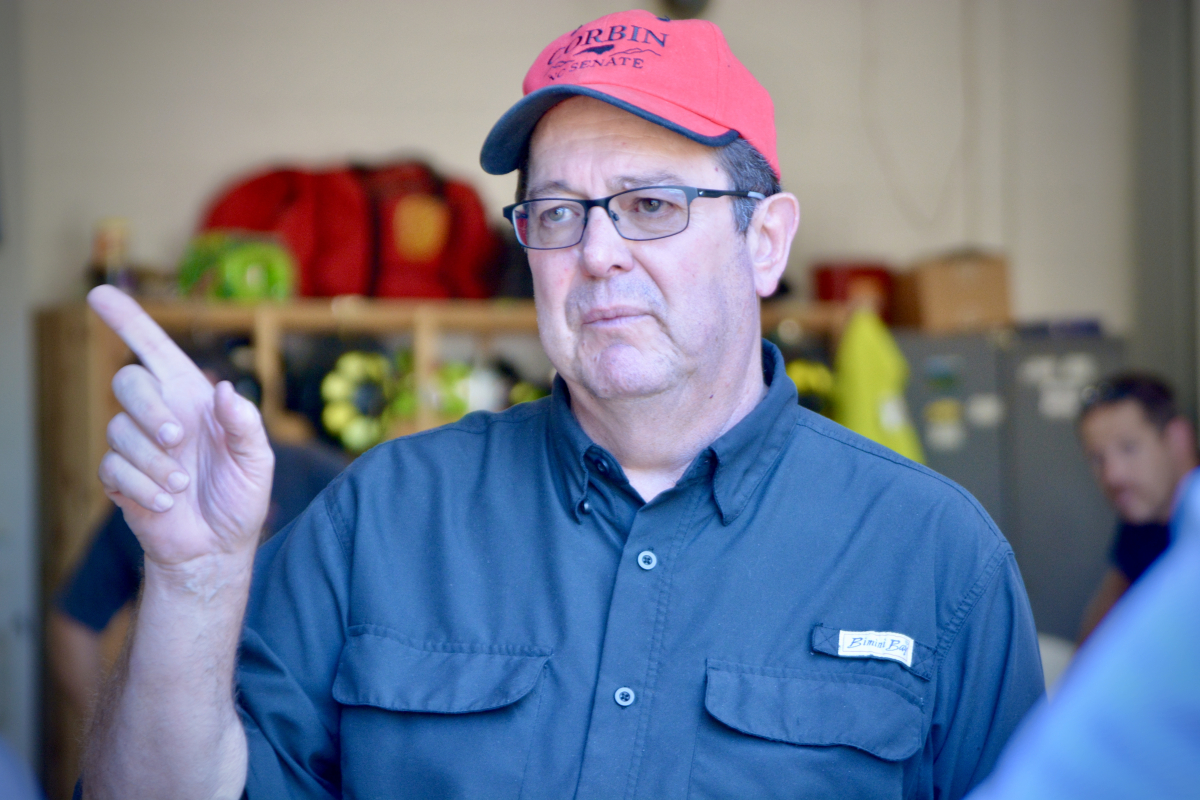 Sen. Kevin Corbin (R-Macon) talks to first responders at the Cruso Fire Station in September, 2021.