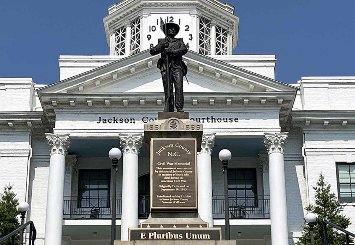 The plaques that had been at the base of the Sylva Sam statue since 2021 have been removed.