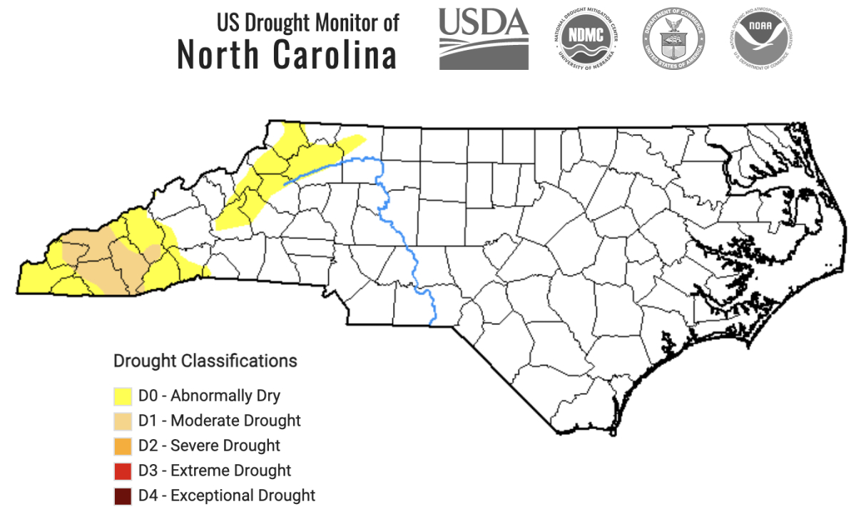 Some areas of Western North Carolina are now in a moderate drought. 