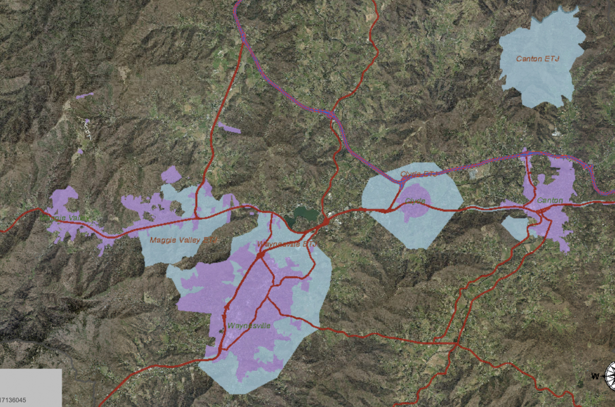 Town ETJs, shown here in grey, would revert to county control if S170 passes. 